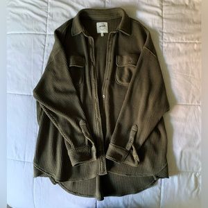 Aerie Lumberjane Waffle Shirt in Olive Green